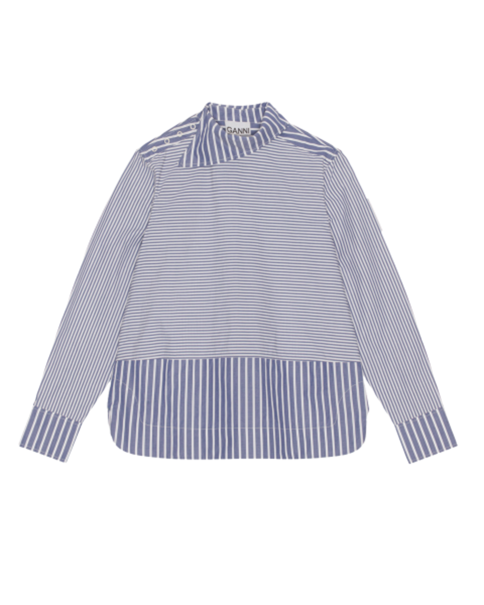 Stripe Cotton Asymmetrical Collar Shirt