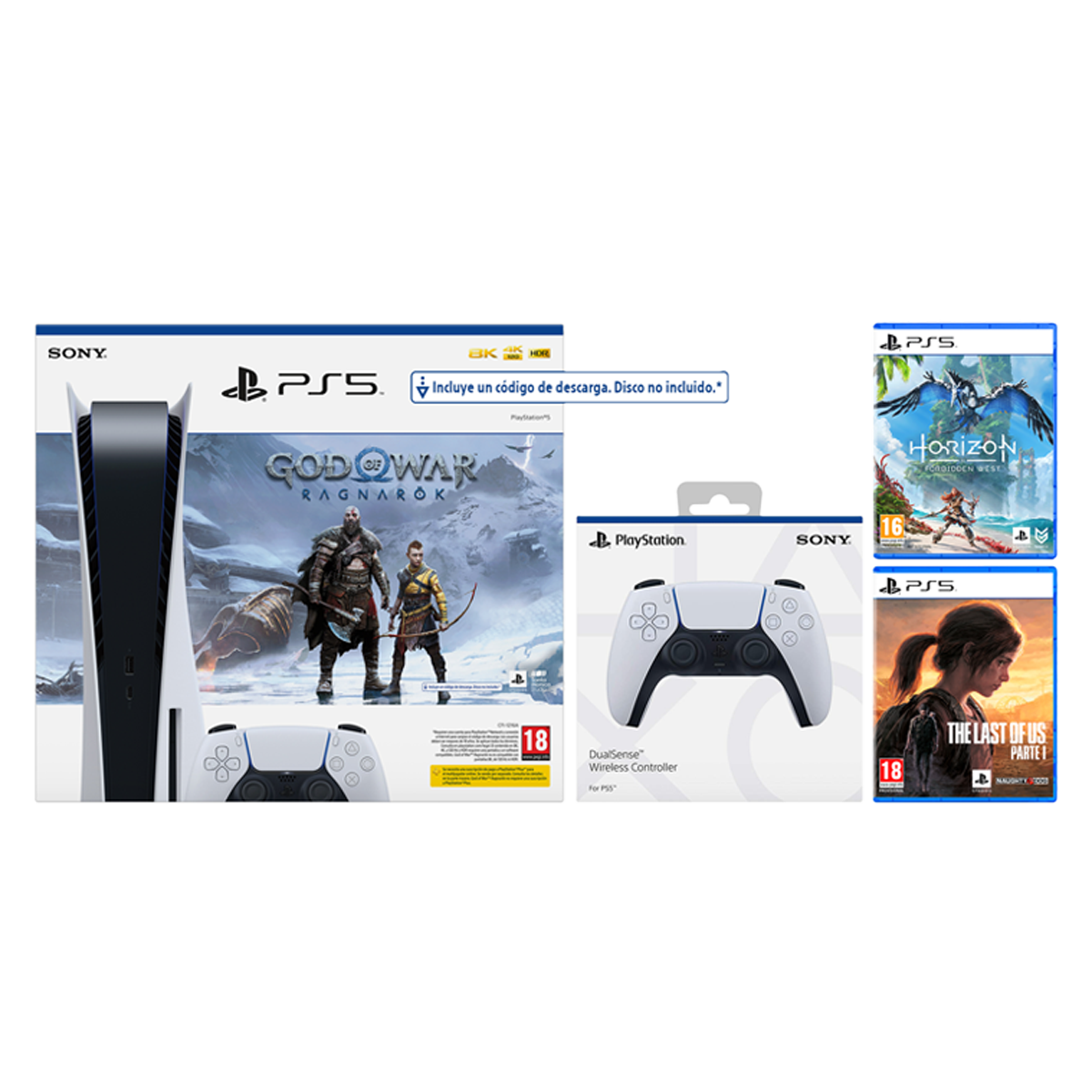 Pack PS5 Standard + Voucher code GOW + Mando + Last Of Us + Horizon