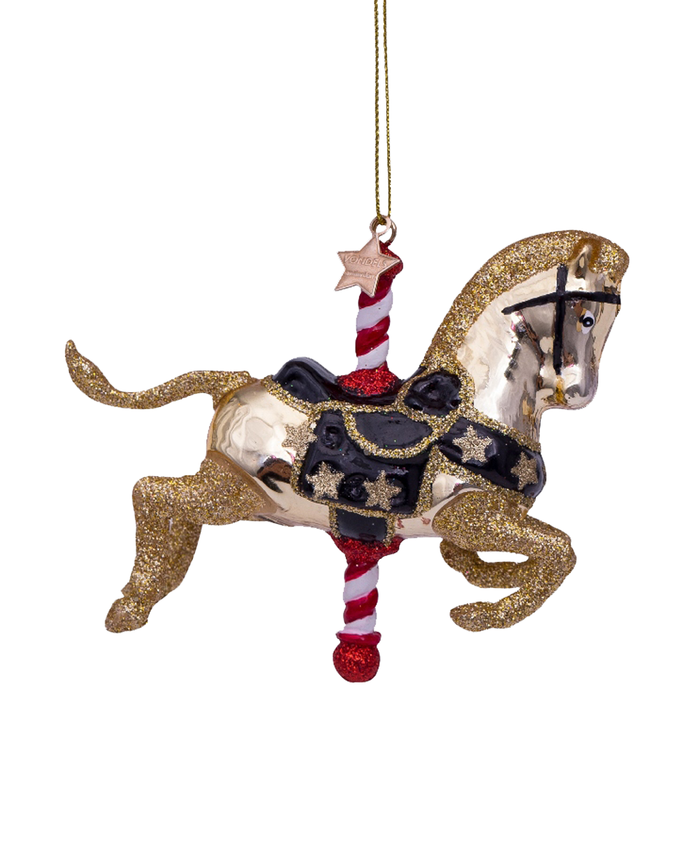 Ornament glass shiny gold carousel horse