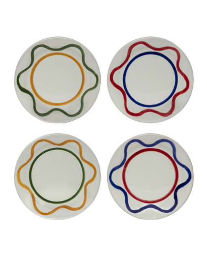 Set of 4 Wavy Lines Bread Plates - Coast