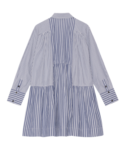 Stripe Cotton Wide Mini Shirt Dress