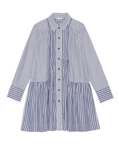 Stripe Cotton Wide Mini Shirt Dress