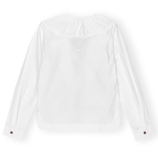 Cotton Poplin V-neck Ruffle Blouse