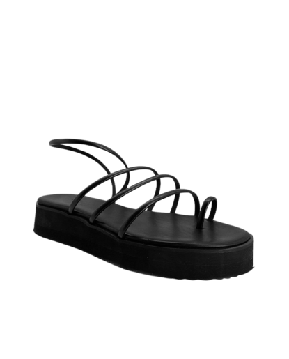 Sandalias de piel griegas Leah Plataforma Black