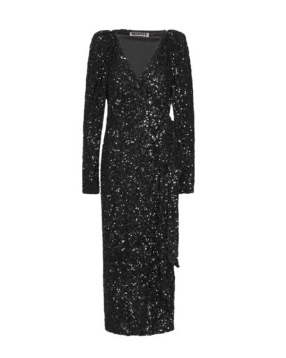 Sequin Puff-Sleeve Wrap Dress