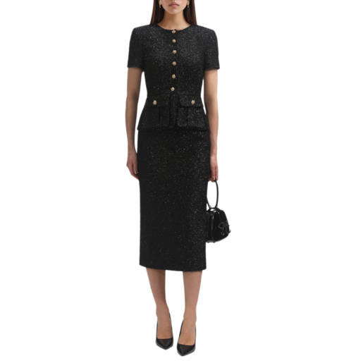 Black Tinsel Boucle Tailored Midi Dress