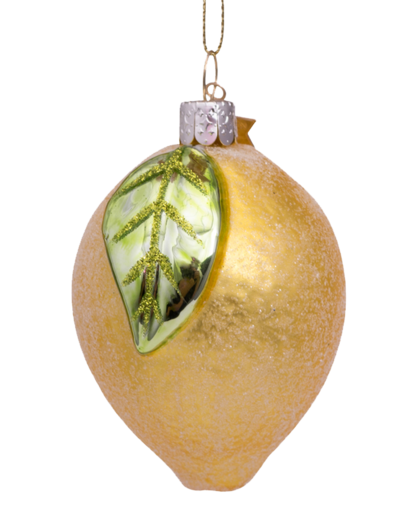 Ornament glass lemon with leaf