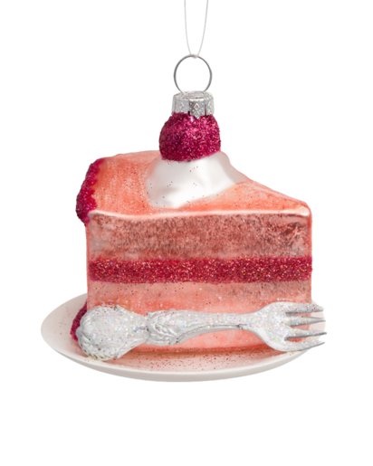 Ornament glass cake with silver fork