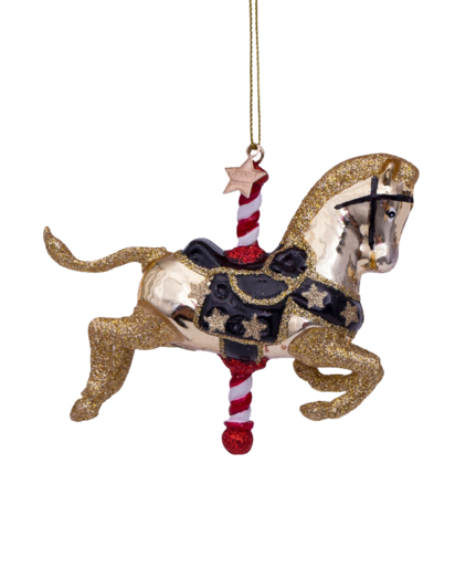 Ornament glass shiny gold carousel horse