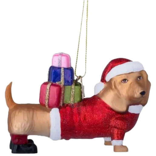 Ornament Glass Red Santa Dachshund