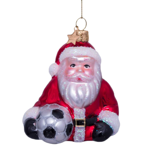 Ornament Glass Red Santa W-Football