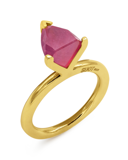 TREATED RUBY MARQUISE HALF CUT RING