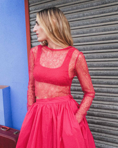 Top San Bernardino Lace en Cherry Red