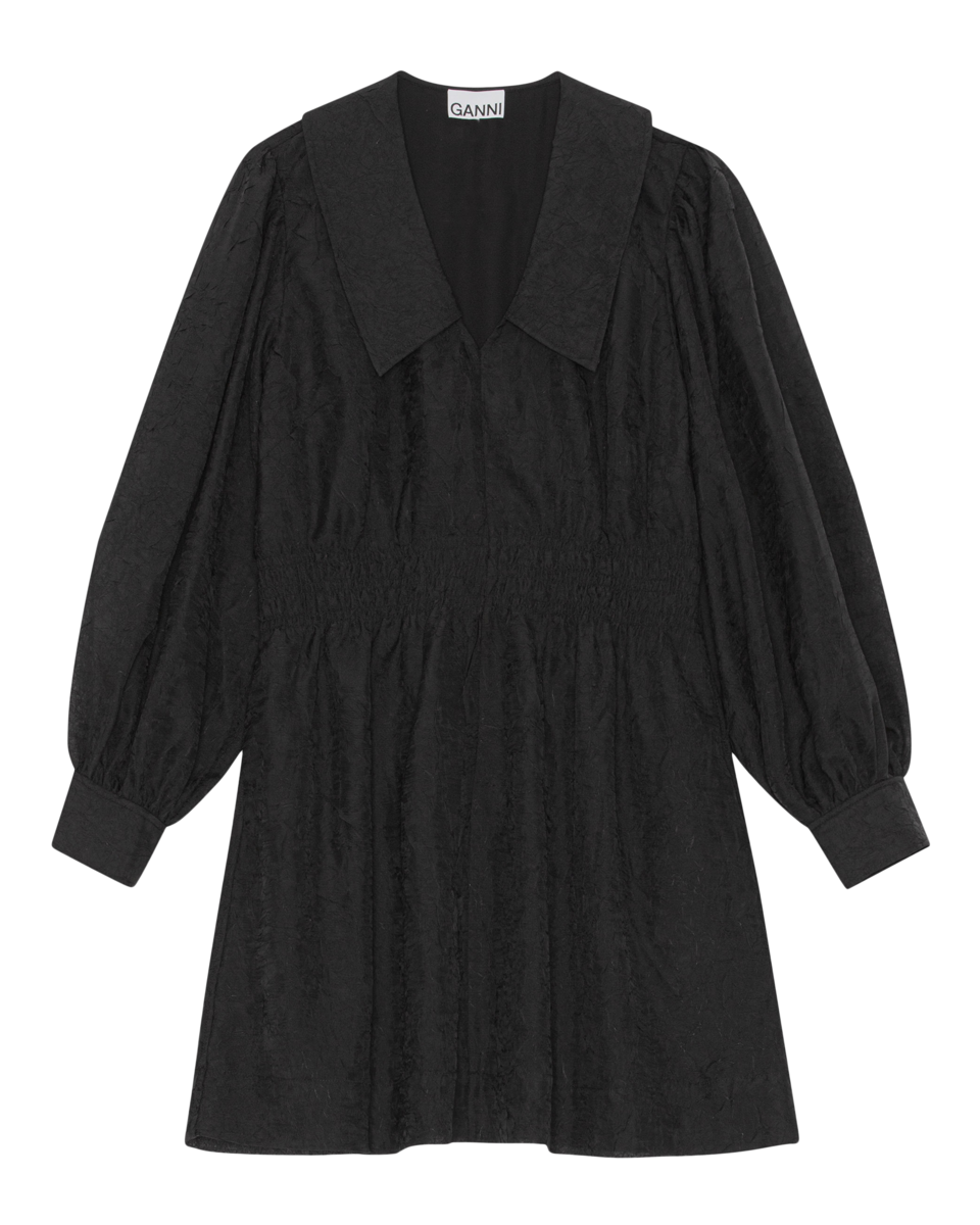 Printed Crepe Smock Mini Dress Black 34